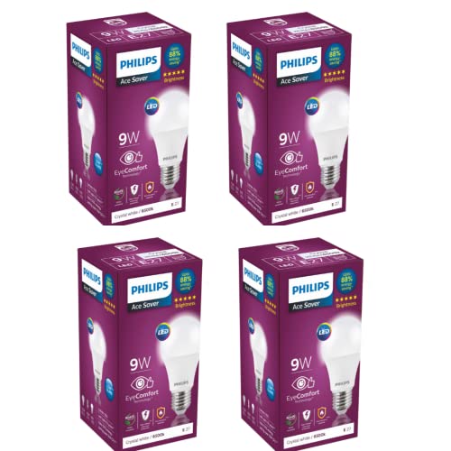 Philips Base E27 9 Watts LED Bulb (Pack of 4, White & Cool Day Light)