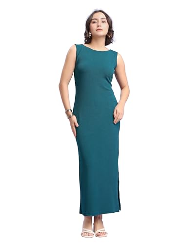 PURVAJA Women’s Bodycon Maxi Sleeveless Round Neck Solid Dress