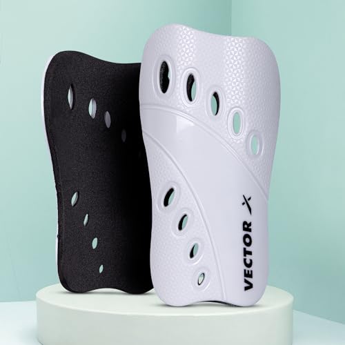 Vector X V2 Football Protection Shin Guard/Shinpad | Durable | Lightweight (M, White)