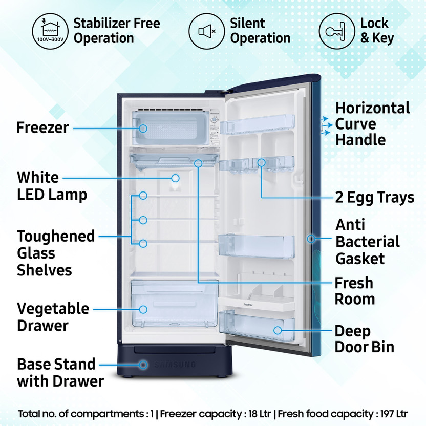 Samsung 215 L Direct Cool Single Door 5 Star Refrigerator with D - Image 3
