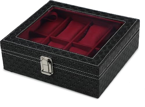 STORESHINE Unisex 8 Slots Watch Organiser Box Black and Maroon - Image 2