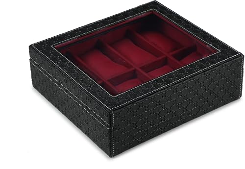 STORESHINE Unisex 8 Slots Watch Organiser Box Black and Maroon - Image 3