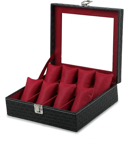 STORESHINE Unisex 8 Slots Watch Organiser Box Black and Maroon - Image 4