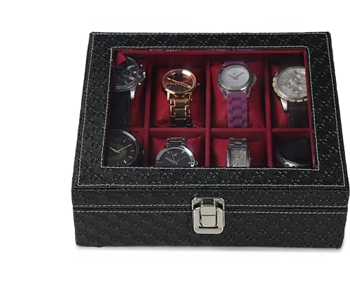 STORESHINE Unisex 8 Slots Watch Organiser Box Black and Maroon - Image 5