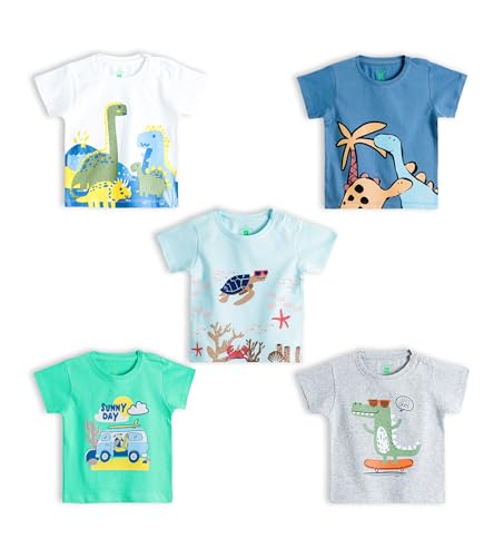 YUV Infant Baby Boys & Girls 100% Cotton Printed Multicolor Half Sleeve T Shirts - 0 to 24 Months Babies, Pack of 5