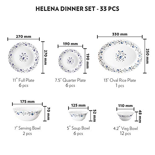 Larah by Borosil Helena Opalware Dinner Set, 33-Pieces, White - Image 3