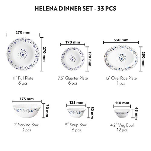 Larah by Borosil Helena Opalware Dinner Set, 33-Pieces, White - Image 4