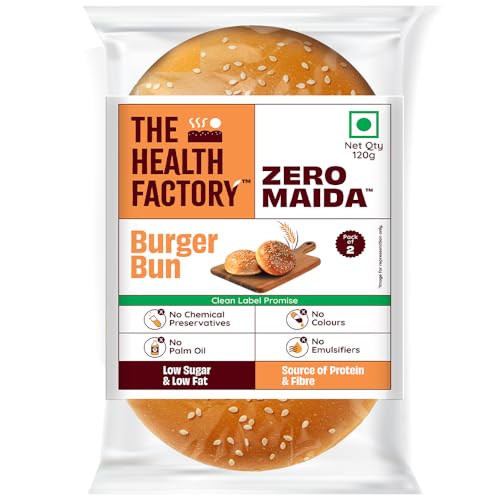 The Health Factory Zero Maida Burger Bun 120g (2Pcs) | Clean Label, Not Brown