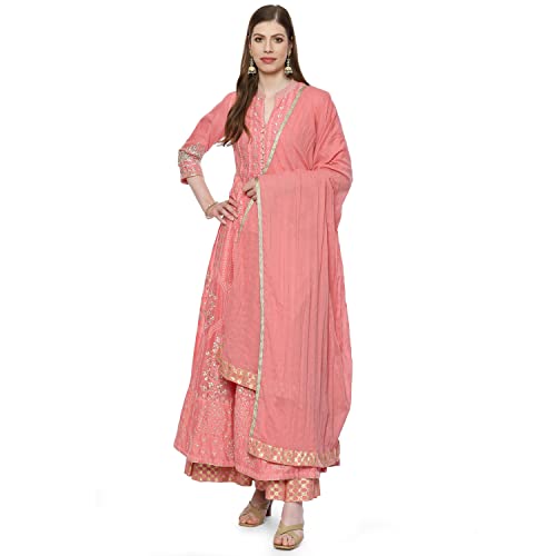 BIBA Women Cotton Anarkali Embroidered Suit Set