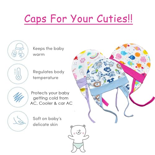 VParents Cotton Cap for New Born Baby Baby Boy&Girl - Multicolor - Image 3