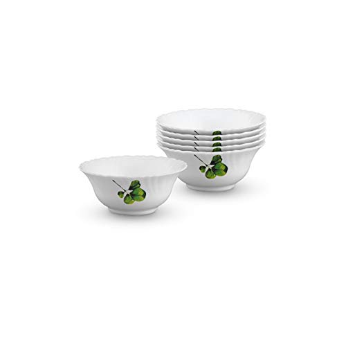 Larah by BOROSIL Opalware Veg Bowl - Oval, White, 4.5 inch Set of 6
