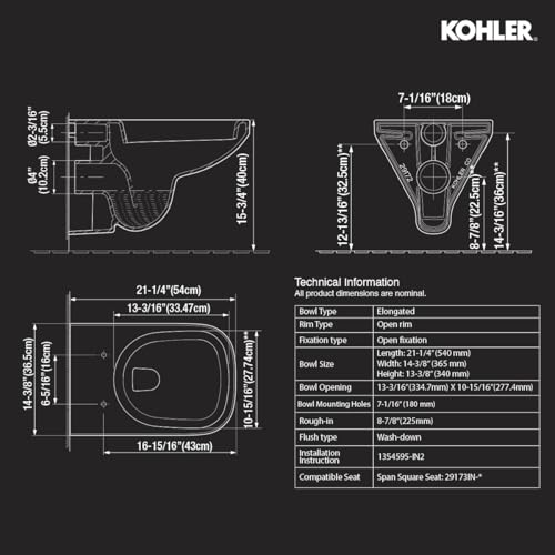 Kohler Span Square Wall Mounted