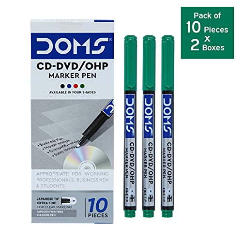 Doms Non-Toxic CD-DVD/OHP Pens (Green x 20 Set) - Image 2
