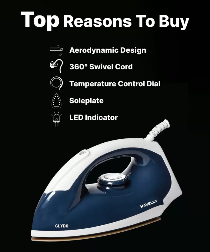 HAVELLS glydo 1000 W Dry Iron (Charcoal Blue) - Image 4