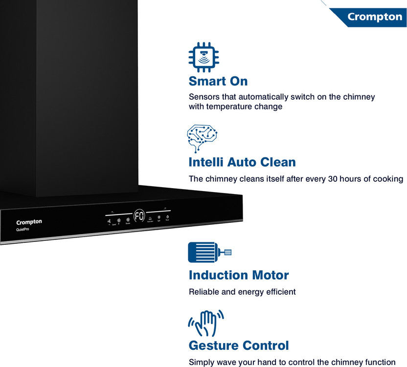 Crompton CHD-SSB60BFE-MBL 1620 CMH 60 cm Auto Clean Chimney (Wall - Image 2
