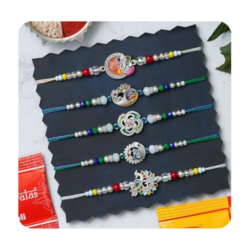 Rakhi for Brother Set of 5 Rakhi With Roli Chawal and Best Wishes Card