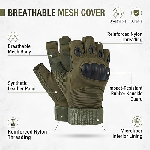 Tactical Half-Finger Gloves, Army Green