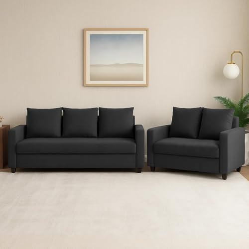 FURNY Liveno 5 Seater 3+2 Fabric Sofa Set (Dark Grey)