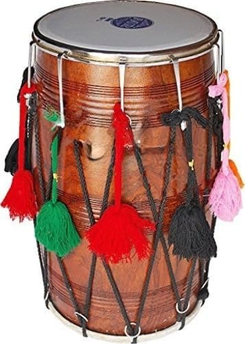 Dhol Drum Musical Instruments Handmade Punjabi Bhangra Natural Wood (Chocolate Brown)