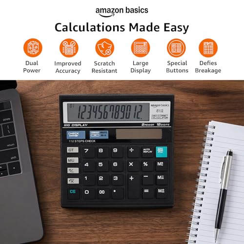 Amazon Basics AB-512 12-Digit Display Basic Calculator(Black) - Image 2