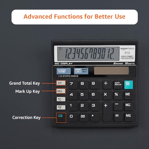 Amazon Basics AB-512 12-Digit Display Basic Calculator(Black) - Image 6