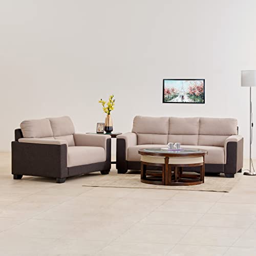 Home Centre Helios Fiona Pine Wood 3+2 Seater Sofa Set - Brown and Beige
