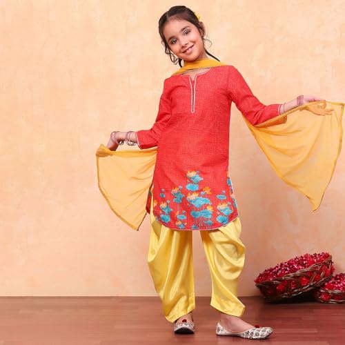 BIBA Girls Cotton Printed Straight Suit Set - Image 3