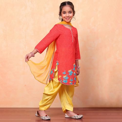 BIBA Girls Cotton Printed Straight Suit Set - Image 4