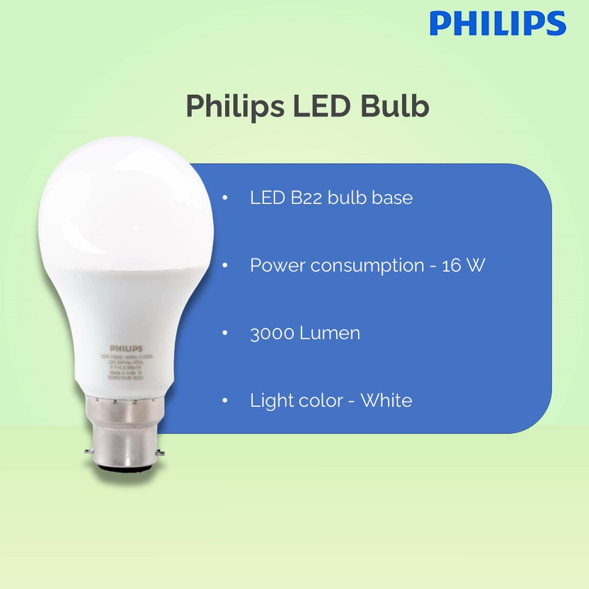 PHILIPS 16 W Eye Safety Compliance Round B22 LED Bulb (White, Pac - Image 10