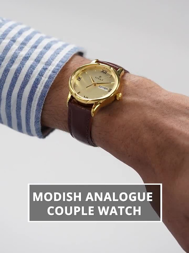 Titan Bandhan Champagne Dial Brown LeatherStrap Couple Analog Wat - Image 3