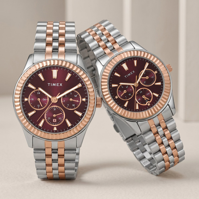 Titan Bandhan Champagne Dial Brown LeatherStrap Couple Analog Wat - Image 8