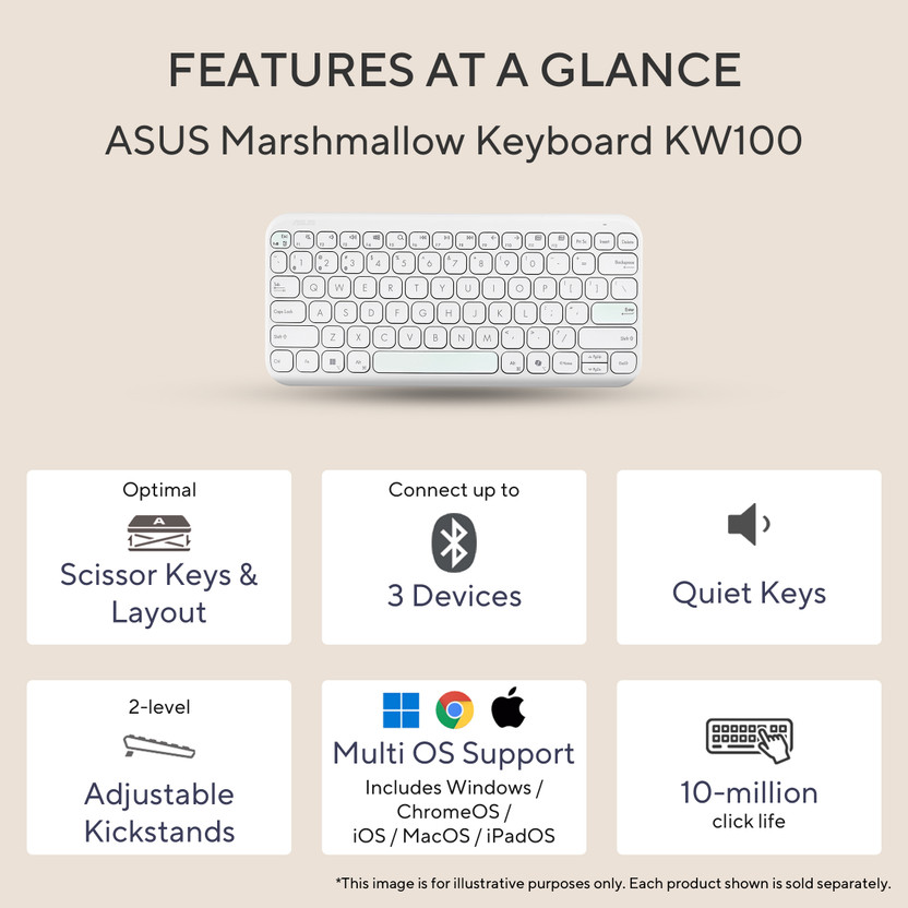 ASUS Marshmallow KW100 Bluetooth Laptop-size Laptop Keyboard Comp - Image 4