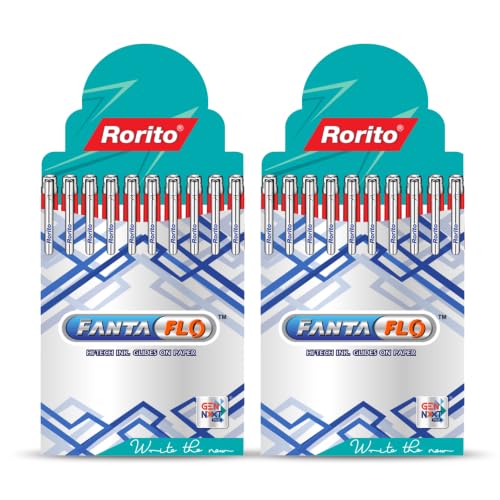 Rorito Fantaflo Ball Pen | Pack of 20 | Revolutionary Glide Ink | Soft Comfort Grip | Attractive Design | Ideal Pen for Students | Red Ink