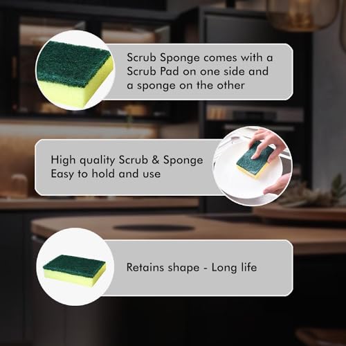 Cello Kleeno Sponge Scrub Pad (Green and Yellow, Pack of 6) - Image 3