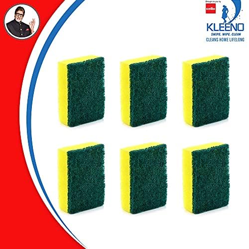 Cello Kleeno Sponge Scrub Pad (Green and Yellow, Pack of 6) - Image 7
