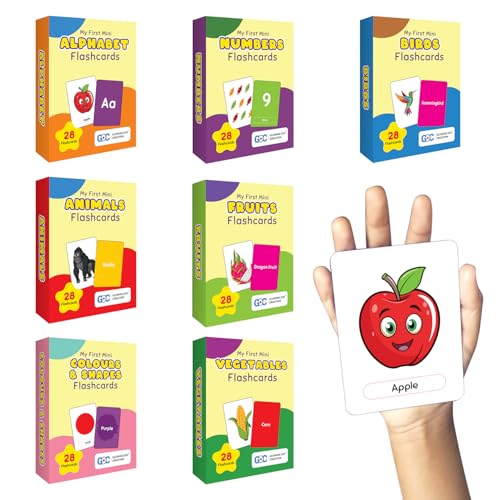 GDC Flashcards 7-in-1 Educational Flashcards for Kids | 196 Cards Total | Alphabet, Animals, Birds, Colours & Shapes, Fruits, Numbers, Vegetables | Early Learning & Preschool Activity Cards