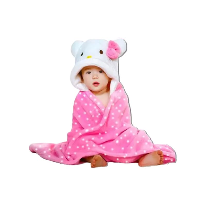 Bumtum Baby Soft Cotton Hooded Bath Towel | Ultra Absorbent | for Newborn, Infant Boys and Girls (Pink Polka Kitty)
