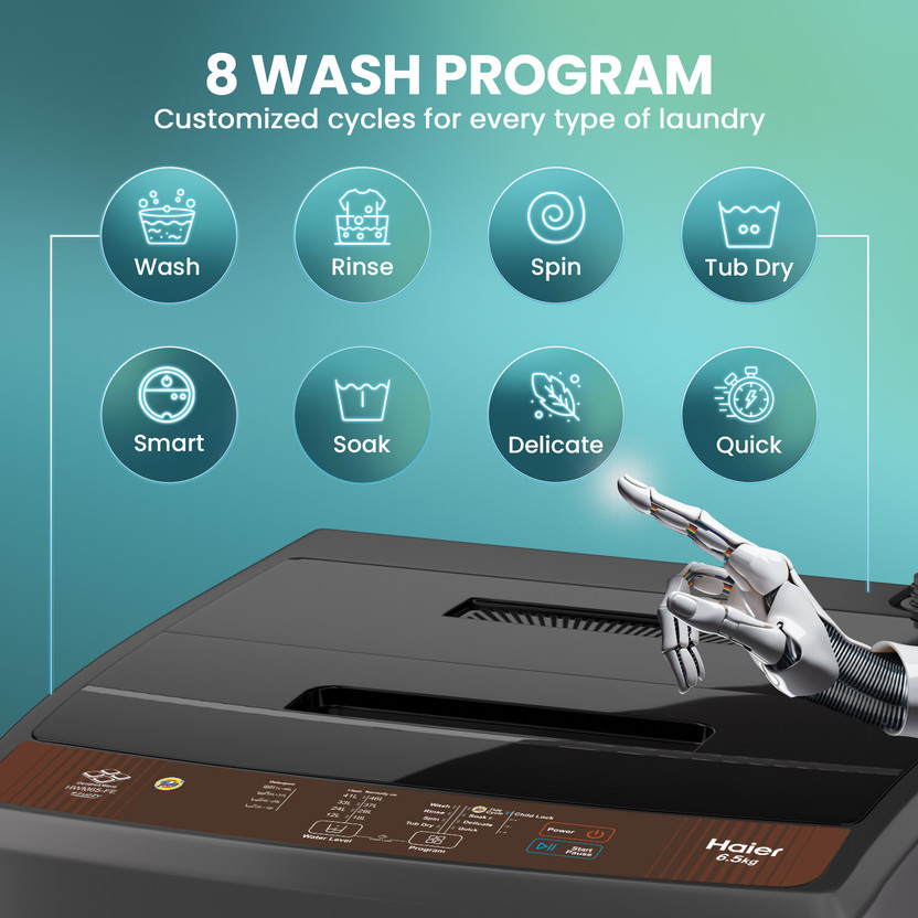 Haier 6.5 kg Fully Automatic Top Load Brown, Grey (HWM65-FES5N) - Image 4