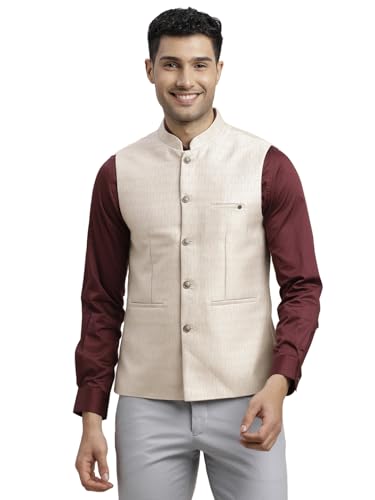 Turtle Men Poly Cotton Self Design Slim Fit Grey Nehru Jacket