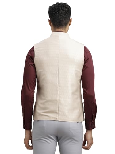 Turtle Men Poly Cotton Self Design Slim Fit Grey Nehru Jacket - Image 2