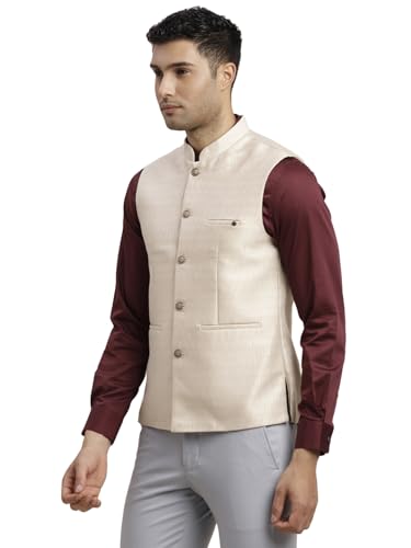 Turtle Men Poly Cotton Self Design Slim Fit Grey Nehru Jacket - Image 3
