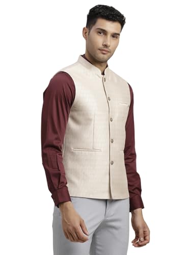 Turtle Men Poly Cotton Self Design Slim Fit Grey Nehru Jacket - Image 4