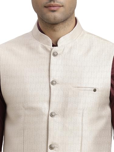 Turtle Men Poly Cotton Self Design Slim Fit Grey Nehru Jacket - Image 5