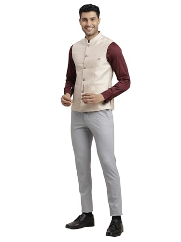 Turtle Men Poly Cotton Self Design Slim Fit Grey Nehru Jacket - Image 6