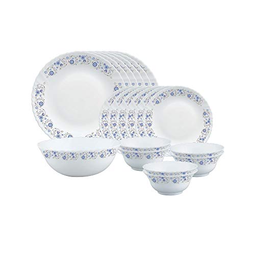 Larah By Borosil Mist Opalware Dinner Set, 19 Pieces, White