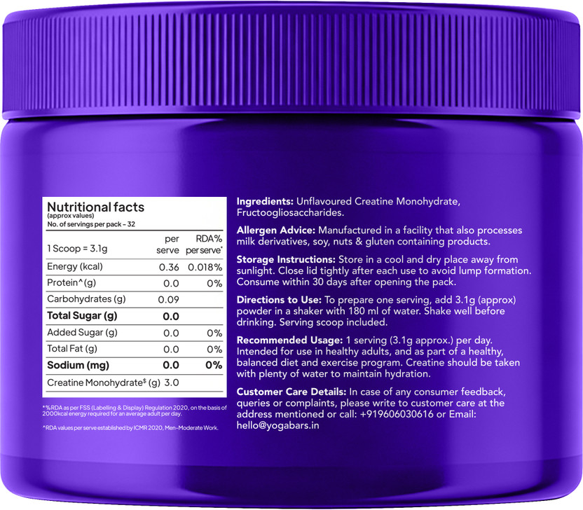 Yogabar ProClean Monohydrate Creatine (100 g, Unflavoured) - Image 3