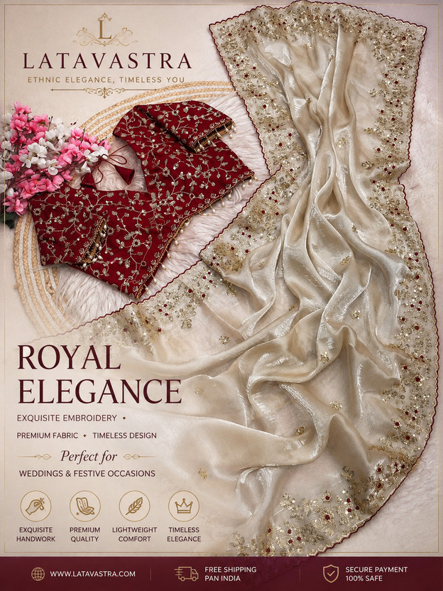 Latavastra Embroidered, Embellished, Floral Print