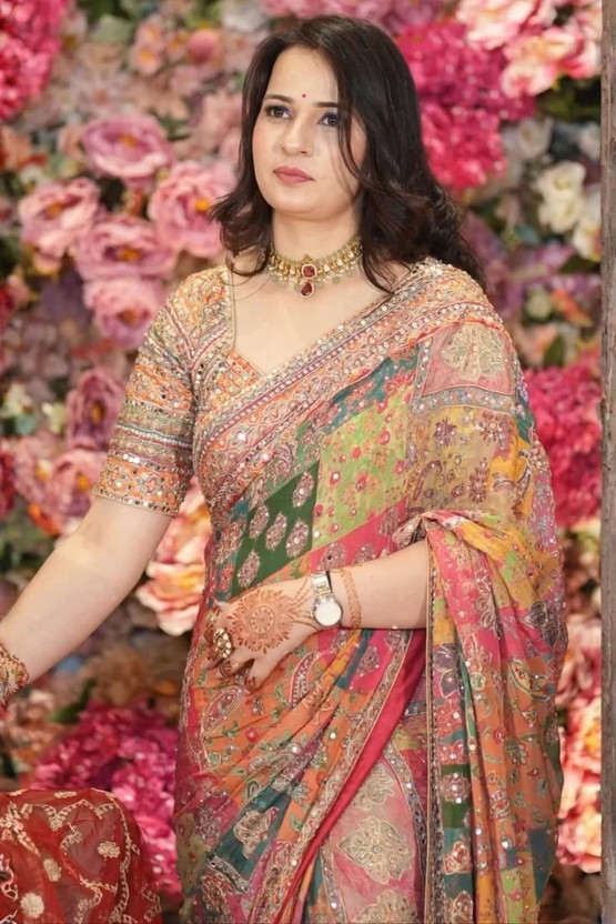 Latavastra Embroidered, Embellished, Floral Print