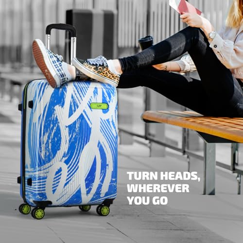 Skybags Stroke Printed Cabin Size Hard Case Trolley Bag, Blue-White - Image 4
