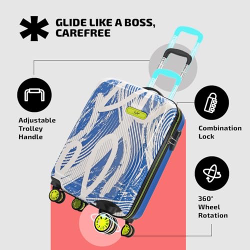 Skybags Stroke Printed Cabin Size Hard Case Trolley Bag, Blue-White - Image 7